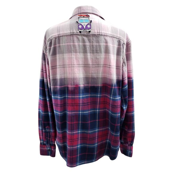 Womens Upcycled Distressed Flannel with "Vanlife" Embroidered Patch XL - Picture 1 of 8